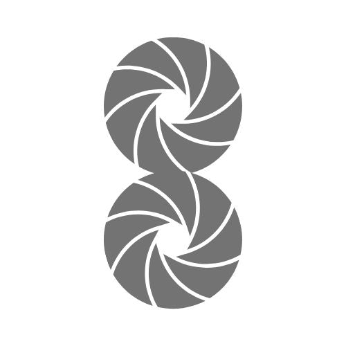 Ícono gris de doble lente en forma de símbolo de infinito.