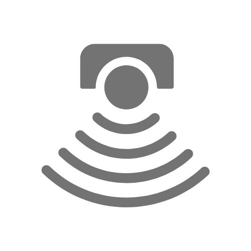 Ícono gris de detección de movimiento con ondas desde un sensor.