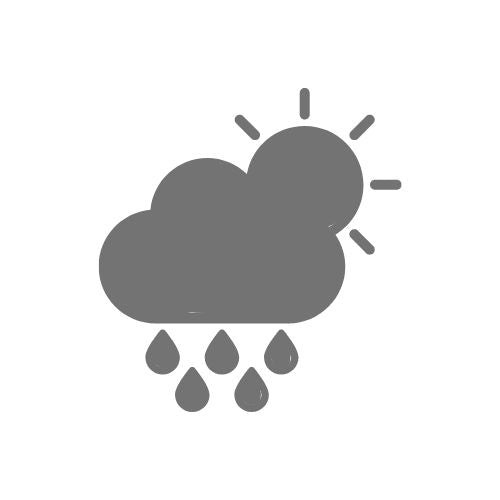 Ícono gris de sol, nube y lluvia que simboliza resistencia al clima.